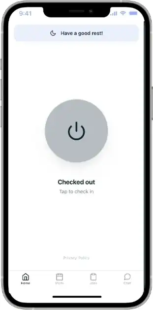 Companion App check-in screen: Checked out, tap to check in